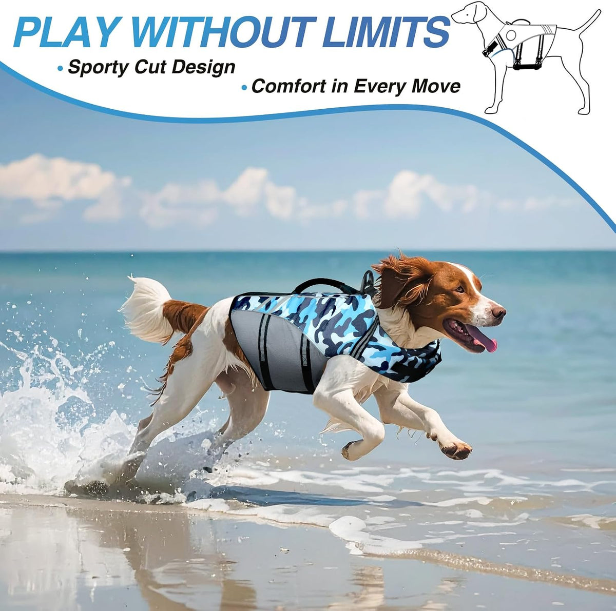 Dog Life Vest Sports Style Dog Swim Vest, S, Blue