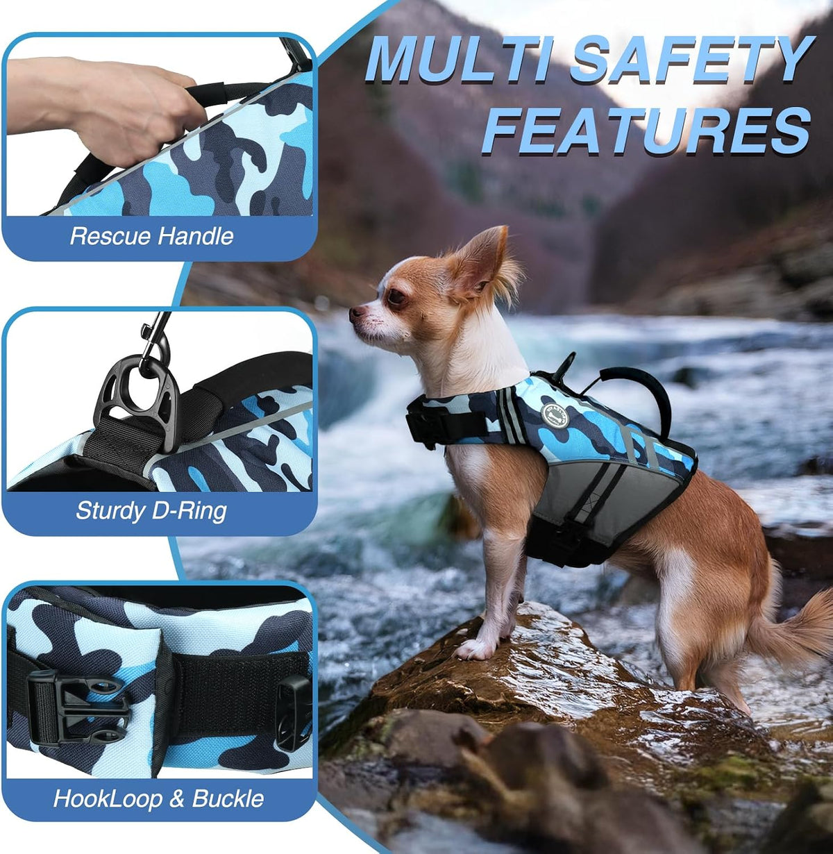 Dog Life Vest Sports Style Dog Swim Vest, S, Blue
