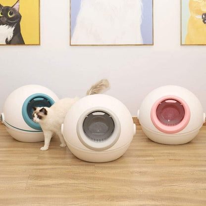 Dog Potty Training Toilet ﻿ Spherical Litter Box Fully Enclosed Extra Large Cat Toilet Automatic Sand Basin Space Pet Supplies(Blue)