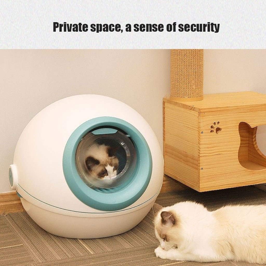 Dog Potty Training Toilet ﻿ Spherical Litter Box Fully Enclosed Extra Large Cat Toilet Automatic Sand Basin Space Pet Supplies(Blue)