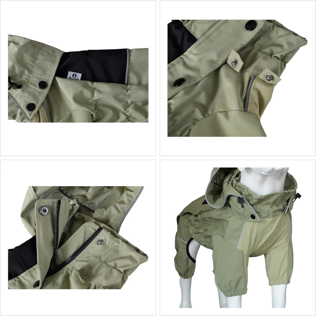 Waterproof Dog Raincoat with Removable Hood – Outdoor Full Body Dog Jacket, Windproof Snowproof Shell Suit – All Season Pet Rain Gear Sage Green L