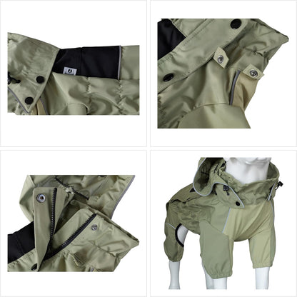 Waterproof Dog Raincoat with Removable Hood – Outdoor Full Body Dog Jacket, Windproof Snowproof Shell Suit – All Season Pet Rain Gear Sage Green L