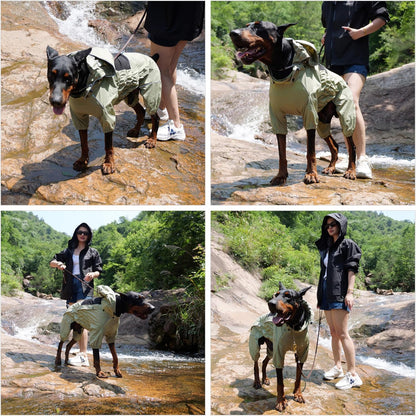Waterproof Dog Raincoat with Removable Hood – Outdoor Full Body Dog Jacket, Windproof Snowproof Shell Suit – All Season Pet Rain Gear Sage Green L