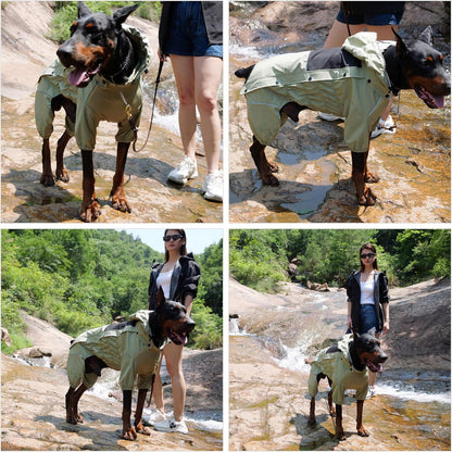 Waterproof Dog Raincoat with Removable Hood – Outdoor Full Body Dog Jacket, Windproof Snowproof Shell Suit – All Season Pet Rain Gear Sage Green L