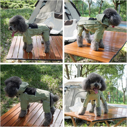 Waterproof Dog Raincoat with Removable Hood – Outdoor Full Body Dog Jacket, Windproof Snowproof Shell Suit – All Season Pet Rain Gear Sage Green L