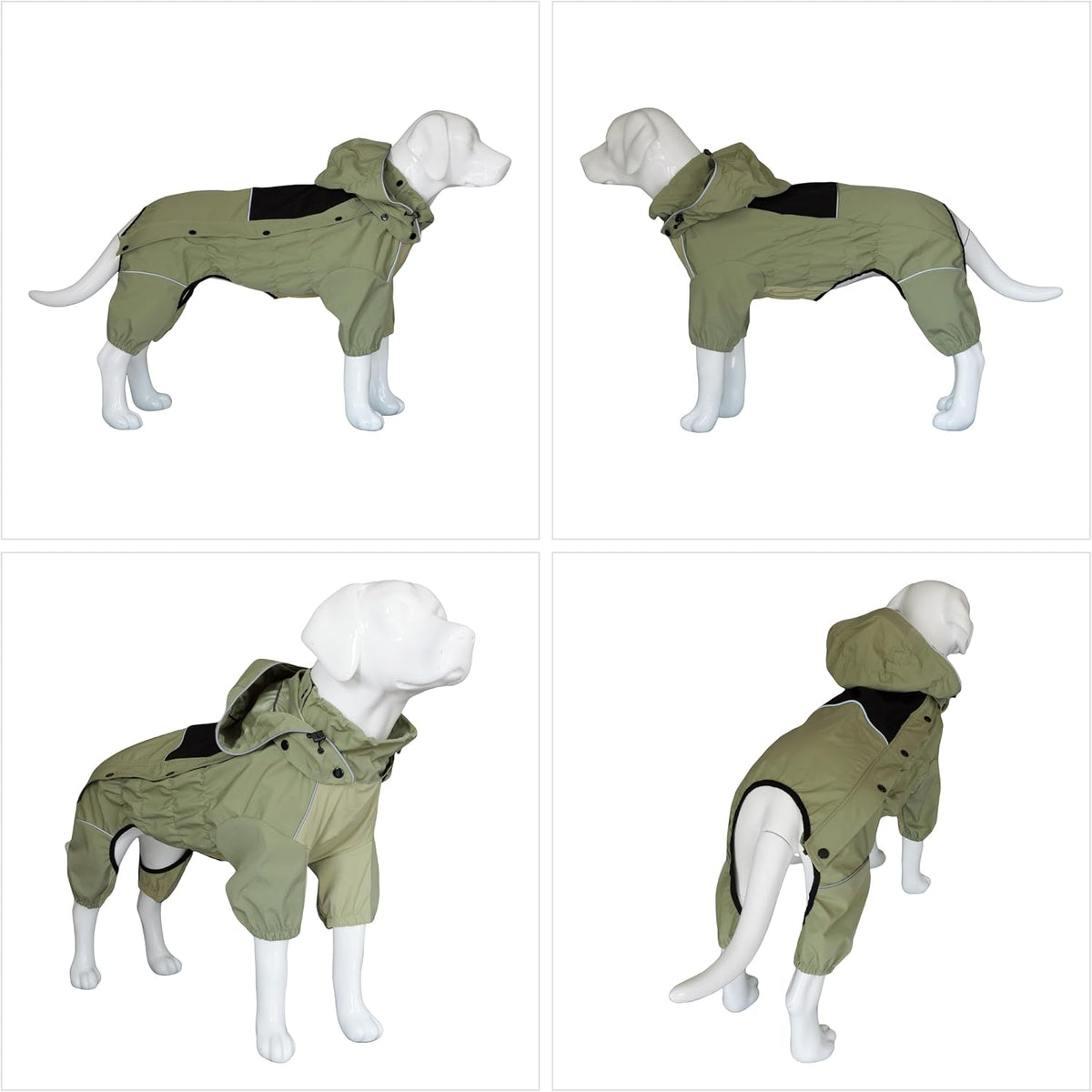 Waterproof Dog Raincoat with Removable Hood – Outdoor Full Body Dog Jacket, Windproof Snowproof Shell Suit – All Season Pet Rain Gear Sage Green L