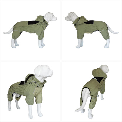 Waterproof Dog Raincoat with Removable Hood – Outdoor Full Body Dog Jacket, Windproof Snowproof Shell Suit – All Season Pet Rain Gear Sage Green L