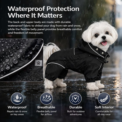 Waterproof Dog Raincoat with Removable Hood – Outdoor Full Body Dog Jacket, Windproof Snowproof Shell Suit – All Season Pet Rain Gear Sage Green L