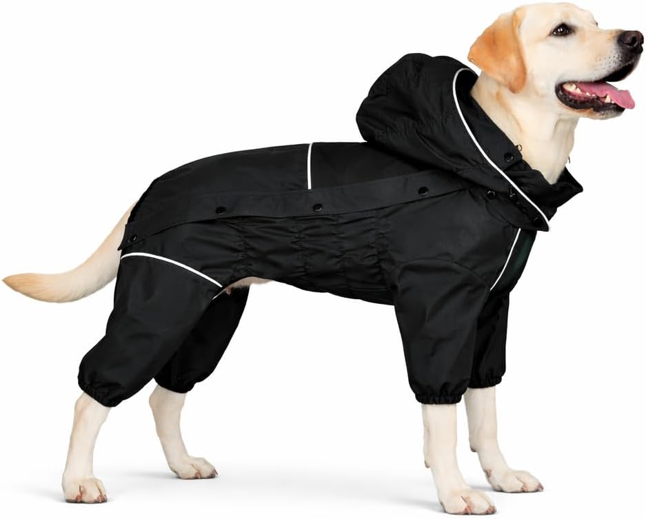 Waterproof Dog Raincoat with Removable Hood – Outdoor Full Body Dog Jacket, Windproof Snowproof Shell Suit – All Season Pet Rain Gear Sage Green L