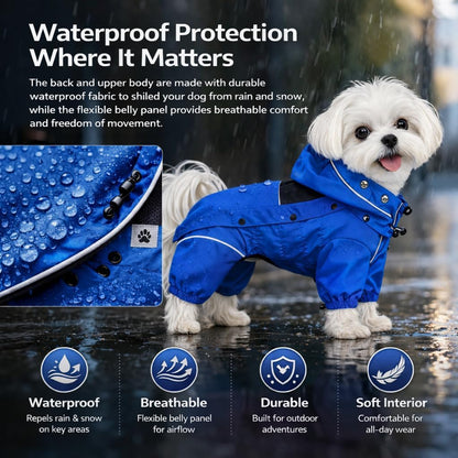 Waterproof Dog Raincoat with Removable Hood – Outdoor Full Body Dog Jacket, Windproof Snowproof Shell Suit – All Season Pet Rain Gear Sage Green L