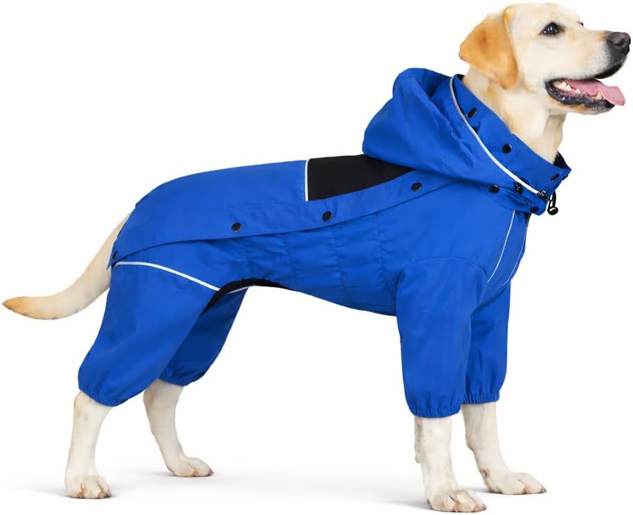 Waterproof Dog Raincoat with Removable Hood – Outdoor Full Body Dog Jacket, Windproof Snowproof Shell Suit – All Season Pet Rain Gear Sage Green L