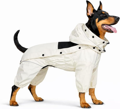 Waterproof Dog Raincoat with Removable Hood – Outdoor Full Body Dog Jacket, Windproof Snowproof Shell Suit – All Season Pet Rain Gear Sage Green L