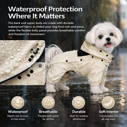 Waterproof Dog Raincoat with Removable Hood – Outdoor Full Body Dog Jacket, Windproof Snowproof Shell Suit – All Season Pet Rain Gear Sage Green L