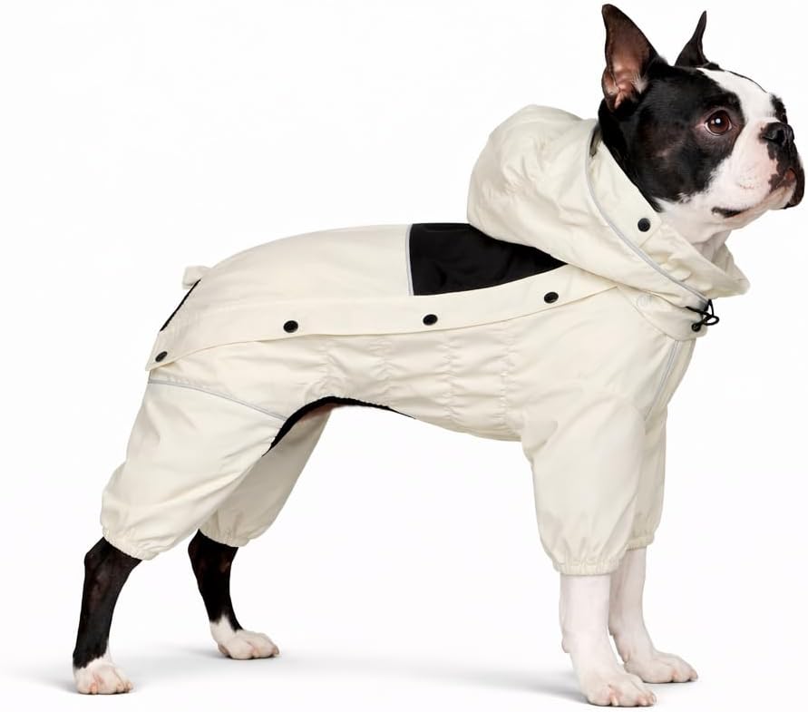 Waterproof Dog Raincoat with Removable Hood – Outdoor Full Body Dog Jacket, Windproof Snowproof Shell Suit – All Season Pet Rain Gear Sage Green L