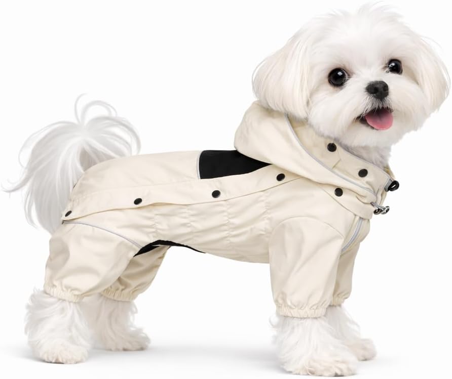 Waterproof Dog Raincoat with Removable Hood – Outdoor Full Body Dog Jacket, Windproof Snowproof Shell Suit – All Season Pet Rain Gear Sage Green L