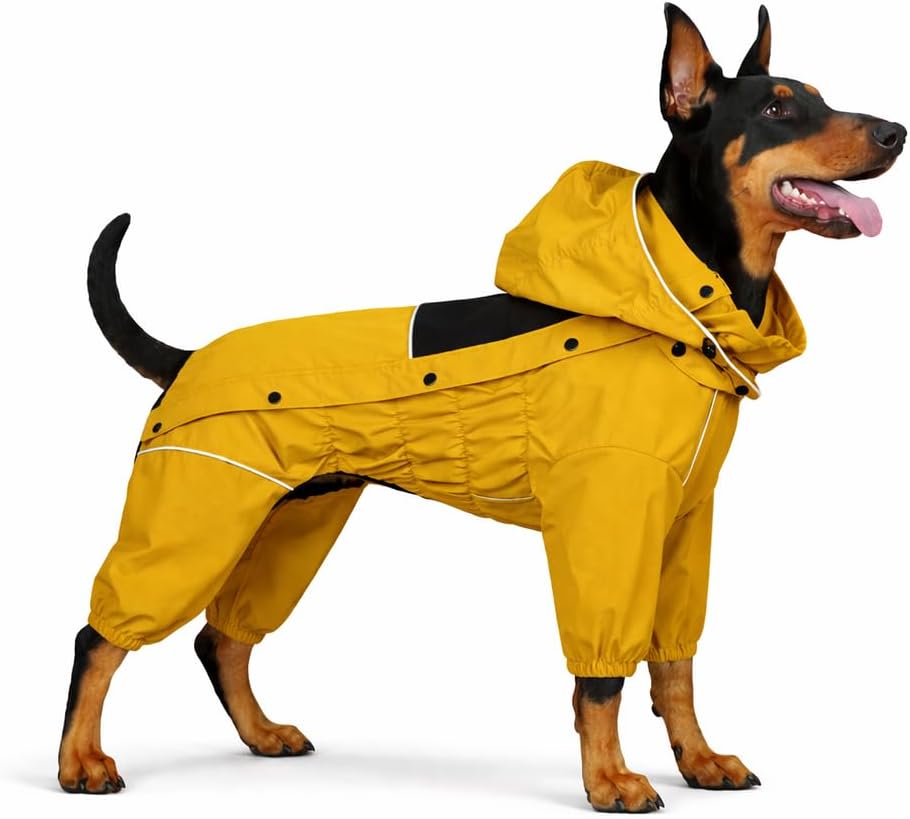 Waterproof Dog Raincoat with Removable Hood – Outdoor Full Body Dog Jacket, Windproof Snowproof Shell Suit – All Season Pet Rain Gear Sage Green L