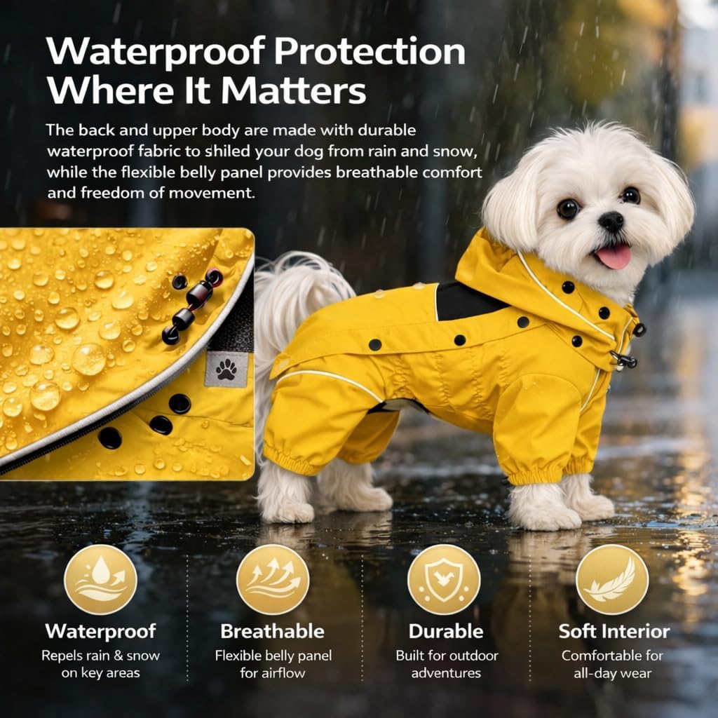 Waterproof Dog Raincoat with Removable Hood – Outdoor Full Body Dog Jacket, Windproof Snowproof Shell Suit – All Season Pet Rain Gear Sage Green L