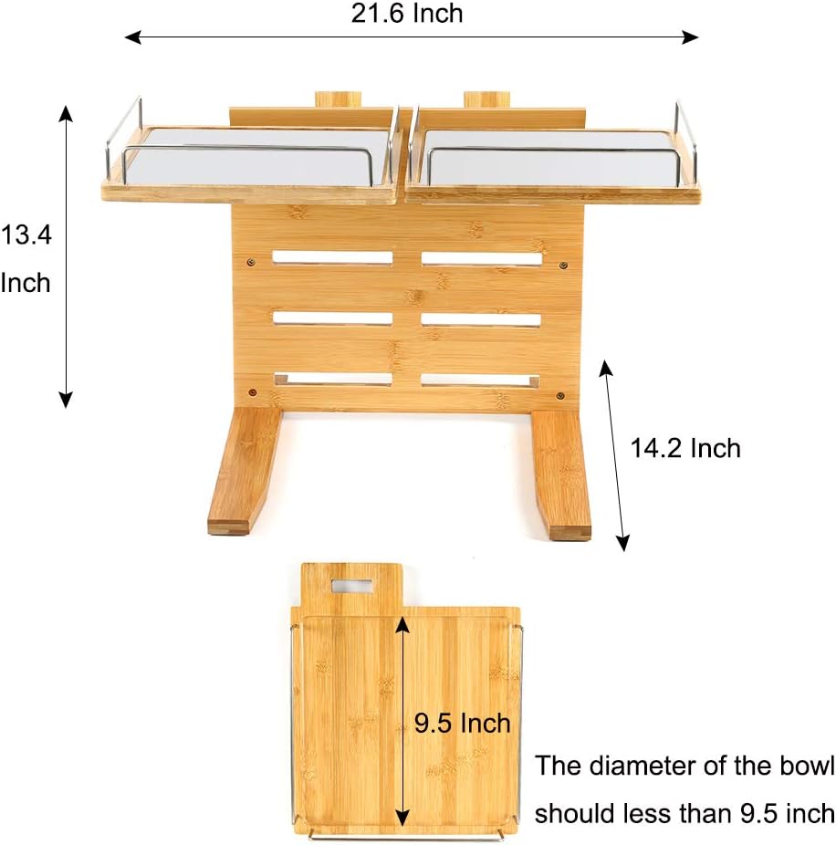 FOREYY Adjustable Raised Dog Bowls,Bamboo Elevated Feeder Stand with Non-Skid Feet for Food and Water,5 Level Wooden Pet Dining Table Comfort Feeding Station for Medium Large Big Dogs