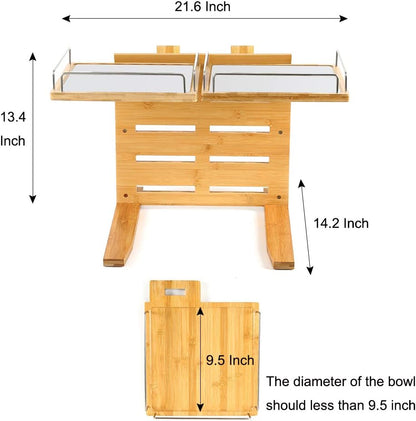 FOREYY Adjustable Raised Dog Bowls,Bamboo Elevated Feeder Stand with Non-Skid Feet for Food and Water,5 Level Wooden Pet Dining Table Comfort Feeding Station for Medium Large Big Dogs