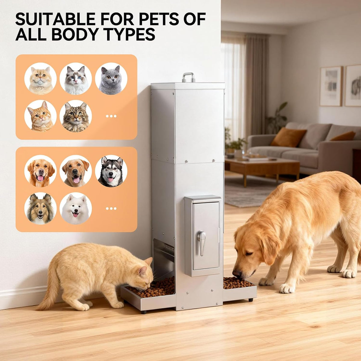 35L Automatic Dog Feeder for Two Large Dog or Cat Stainless Steel Pet Feeder with Timer,Feeding Schedule, Wall-Mountable, 2 Extra-Large Tray for Large Pet