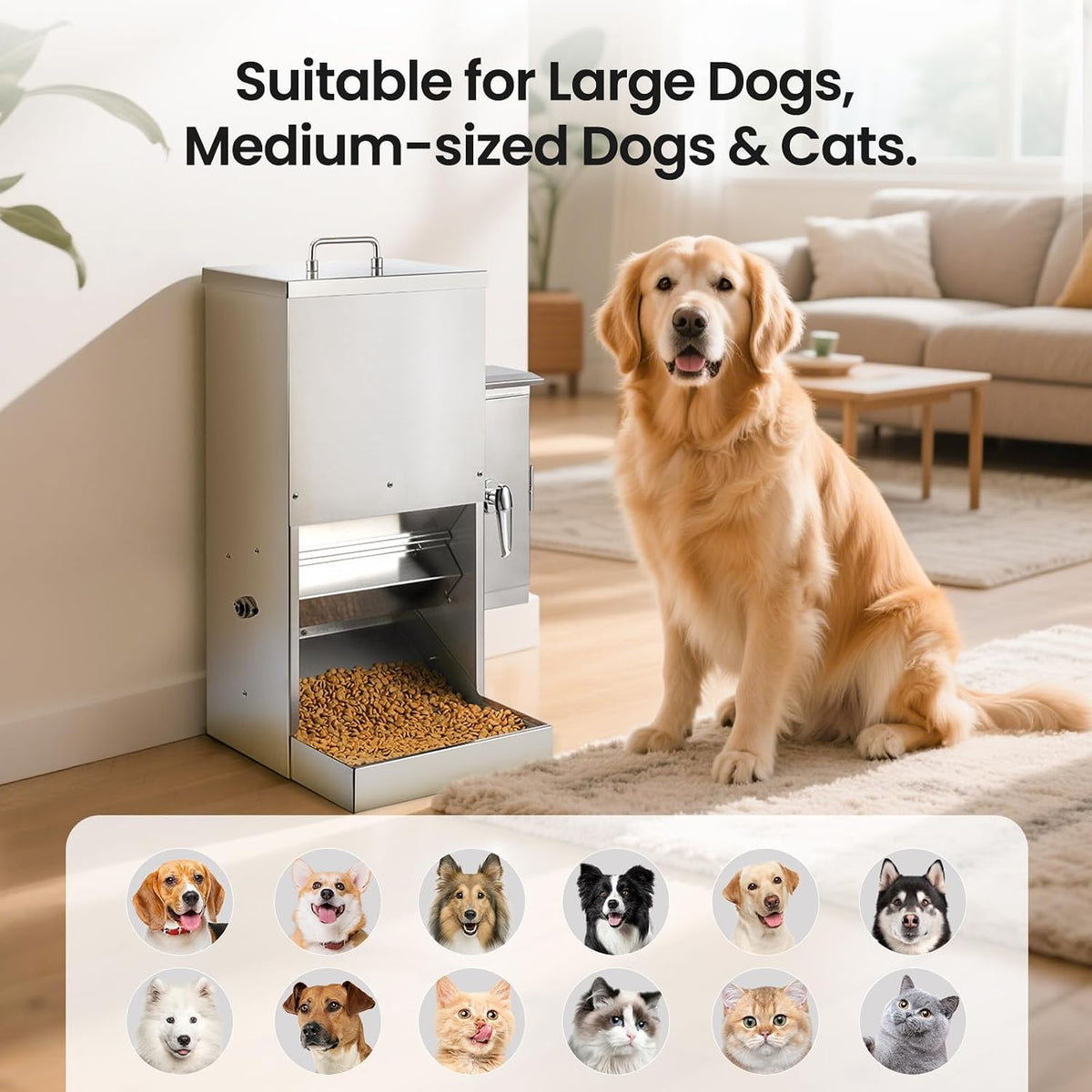 35L Automatic Dog Feeder for Two Large Dog or Cat Stainless Steel Pet Feeder with Timer,Feeding Schedule, Wall-Mountable, 2 Extra-Large Tray for Large Pet