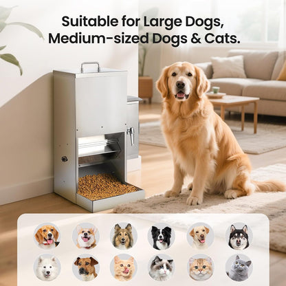 35L Automatic Dog Feeder for Two Large Dog or Cat Stainless Steel Pet Feeder with Timer,Feeding Schedule, Wall-Mountable, 2 Extra-Large Tray for Large Pet