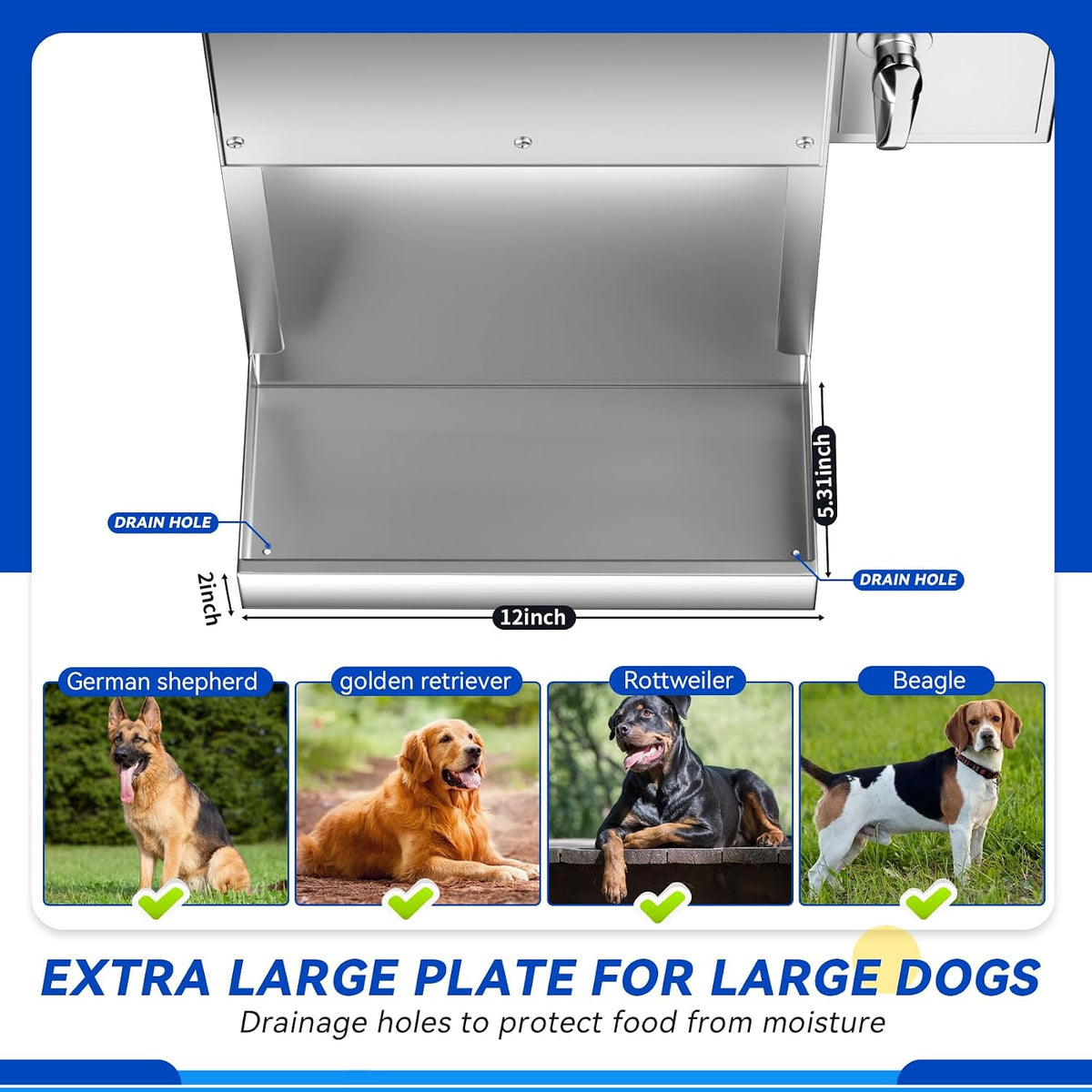 35L Automatic Dog Feeder for Two Large Dog or Cat Stainless Steel Pet Feeder with Timer,Feeding Schedule, Wall-Mountable, 2 Extra-Large Tray for Large Pet