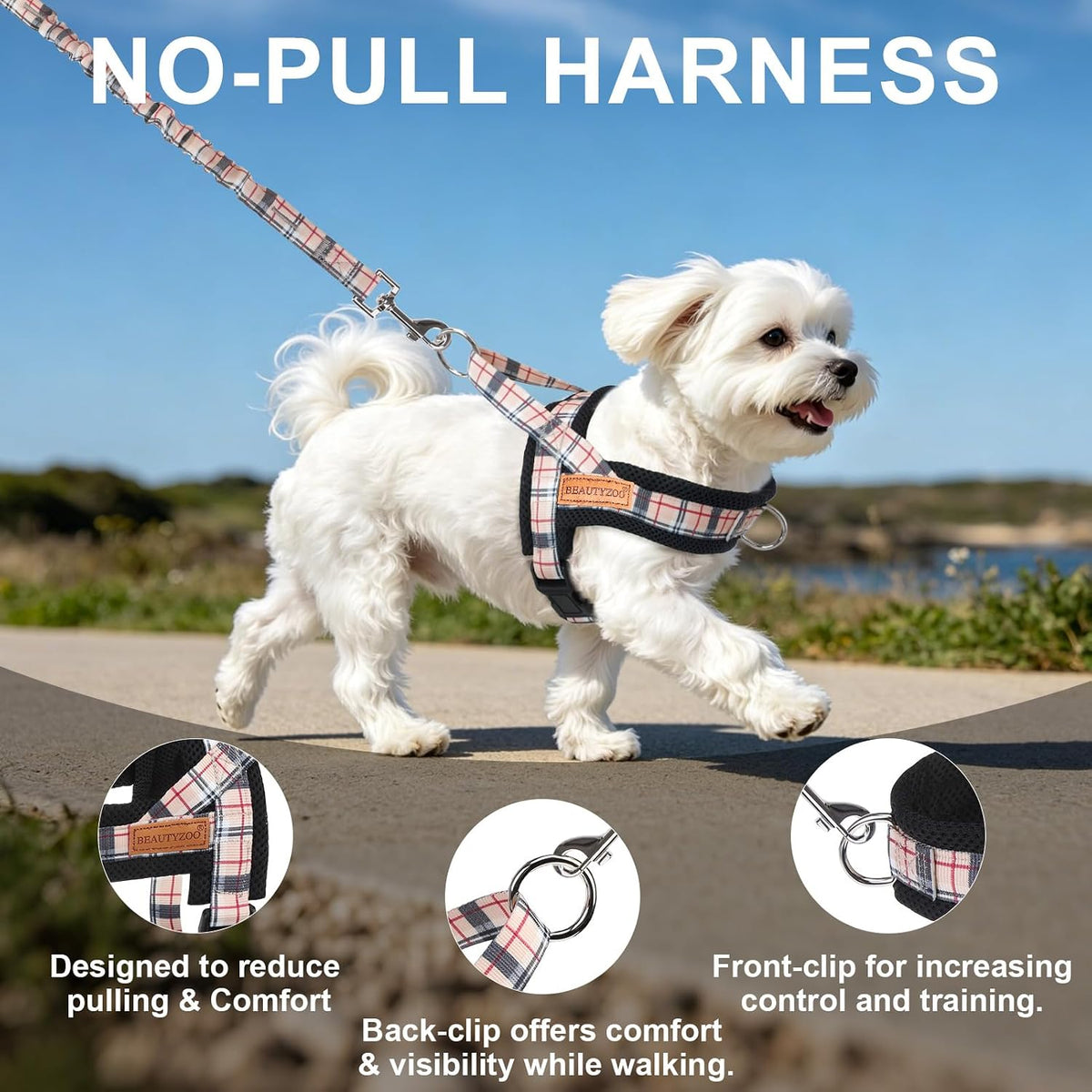 Dog Harness Medium Sized and Leash Set, No Pull Step in Pet Vest