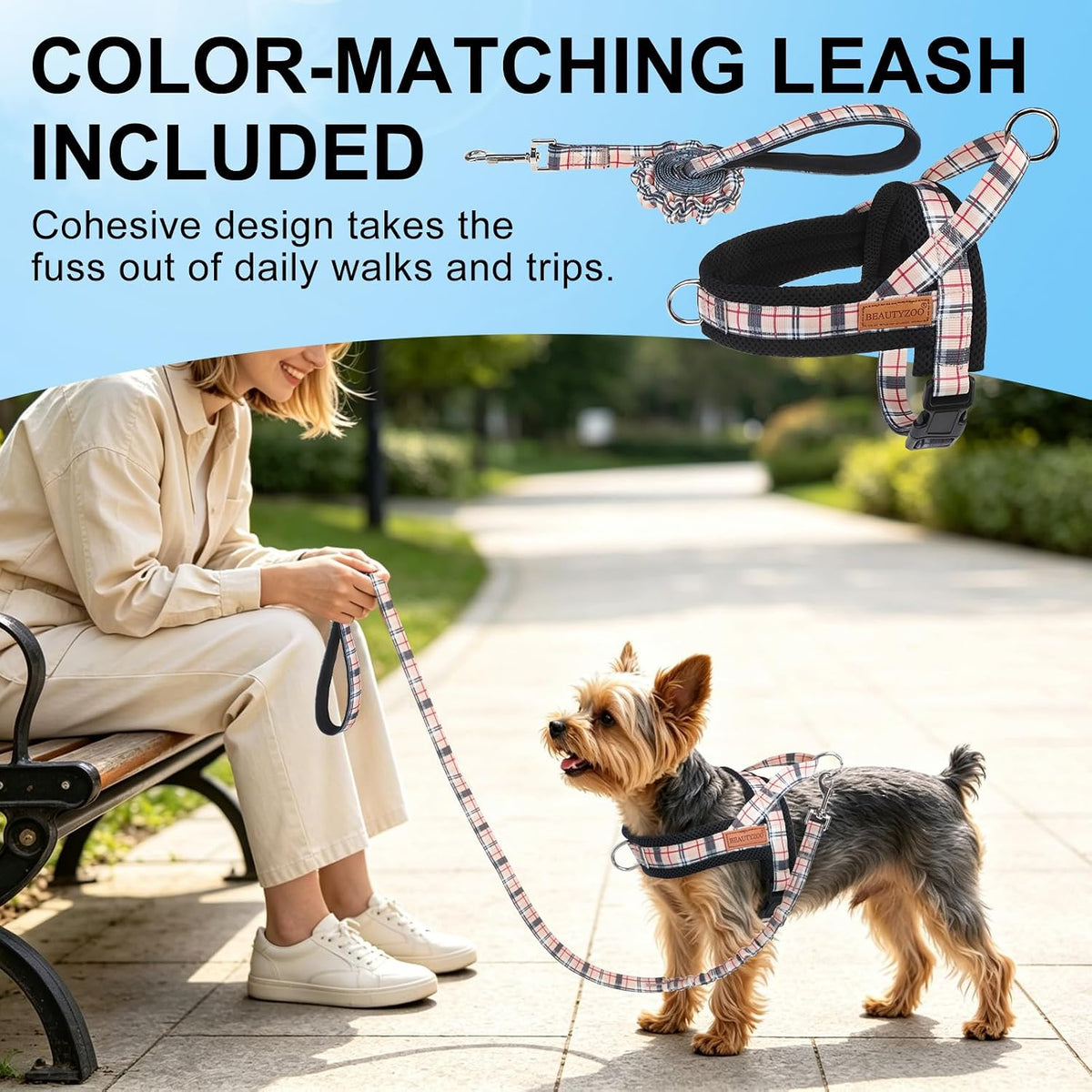 Dog Harness Medium Sized and Leash Set, No Pull Step in Pet Vest