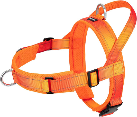 No Pull Dog Harness with Soft Mesh Padded, Fully Adjustable Walking Harness with Handle for Medium Large Dogs, Reflective Front Clip Harness for Training and Hiking, Orange, M