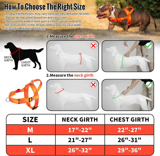No Pull Dog Harness with Soft Mesh Padded, Fully Adjustable Walking Harness with Handle for Medium Large Dogs, Reflective Front Clip Harness for Training and Hiking, Orange, M
