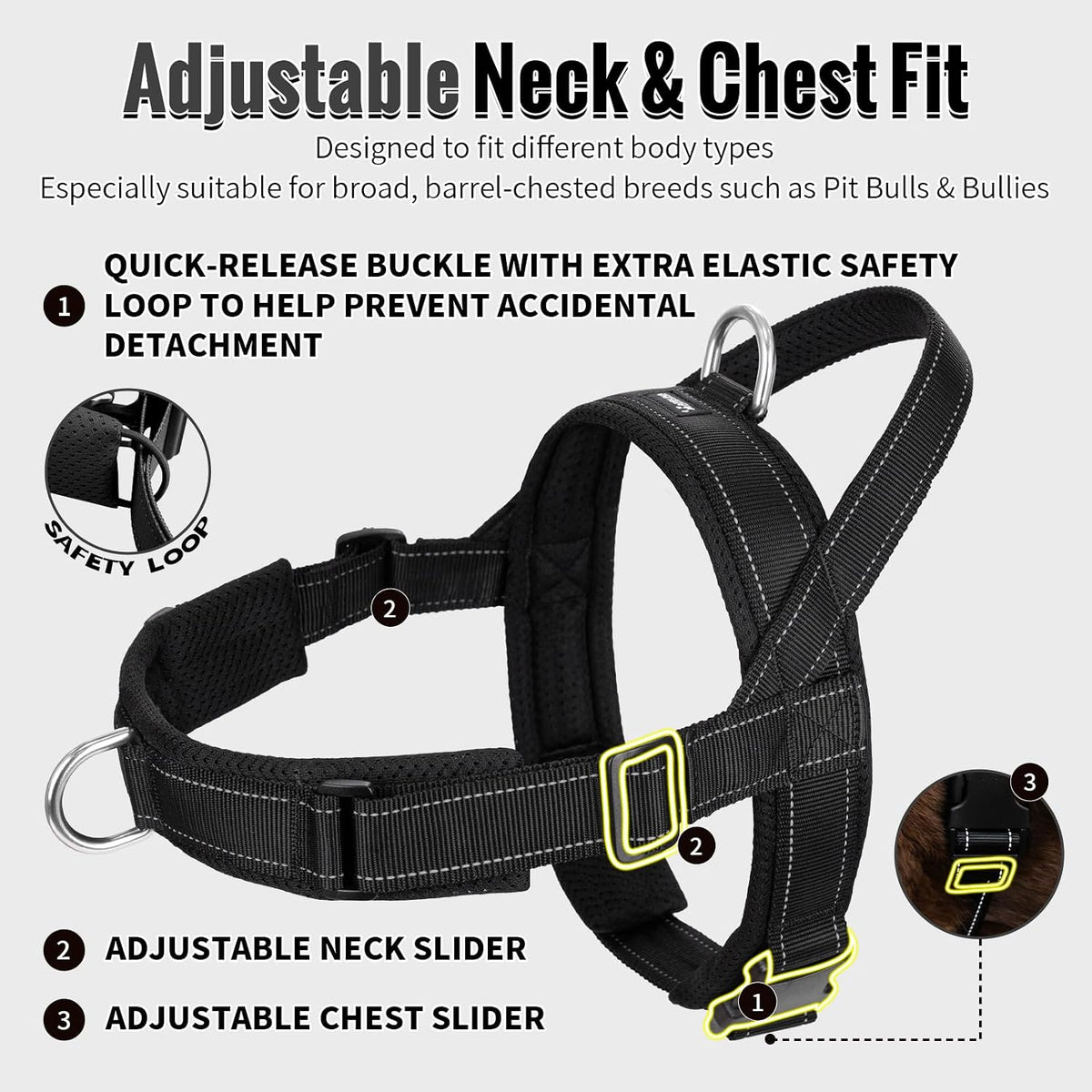 No Pull Dog Harness with Soft Mesh Padded, Fully Adjustable Walking Harness with Handle for Medium Large Dogs, Reflective Front Clip Harness for Training and Hiking, Orange, M