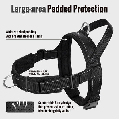 No Pull Dog Harness with Soft Mesh Padded, Fully Adjustable Walking Harness with Handle for Medium Large Dogs, Reflective Front Clip Harness for Training and Hiking, Orange, M