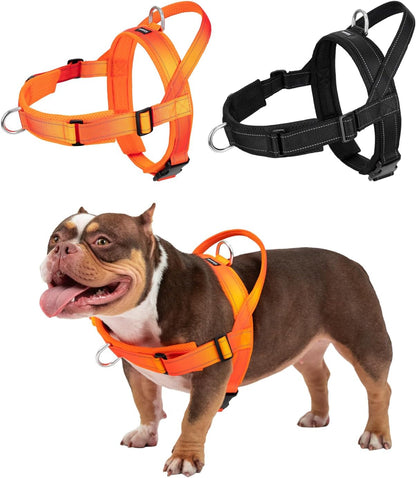 No Pull Dog Harness with Soft Mesh Padded, Fully Adjustable Walking Harness with Handle for Medium Large Dogs, Reflective Front Clip Harness for Training and Hiking, Orange, M