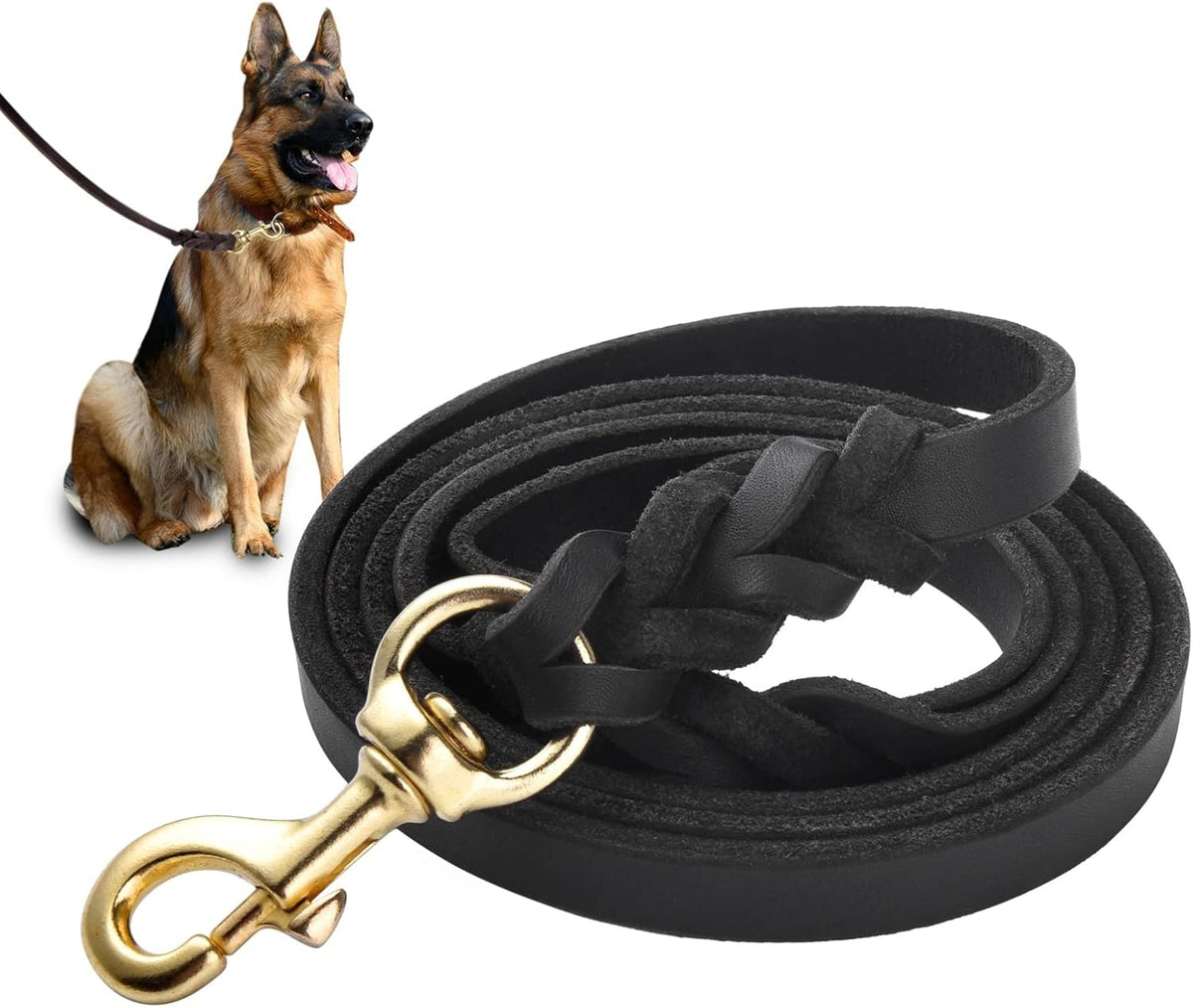 Genuine Leather Dog Leash - Heavy Duty Dog Training Leashes for Large Breed Dogs and Medium Dogs - 4FT / 5FT / 6FT Long with Color Black and Brown