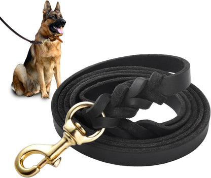 Genuine Leather Dog Leash - Heavy Duty Dog Training Leashes for Large Breed Dogs and Medium Dogs - 4FT / 5FT / 6FT Long with Color Black and Brown
