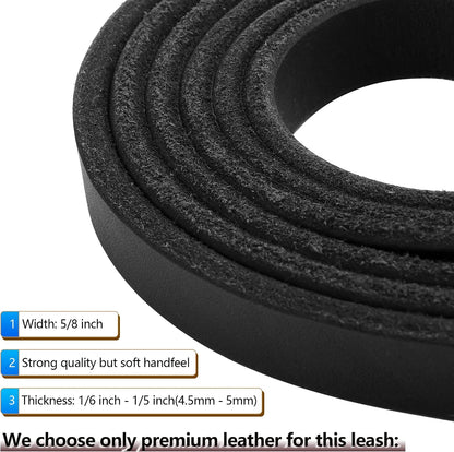 Genuine Leather Dog Leash - Heavy Duty Dog Training Leashes for Large Breed Dogs and Medium Dogs - 4FT / 5FT / 6FT Long with Color Black and Brown
