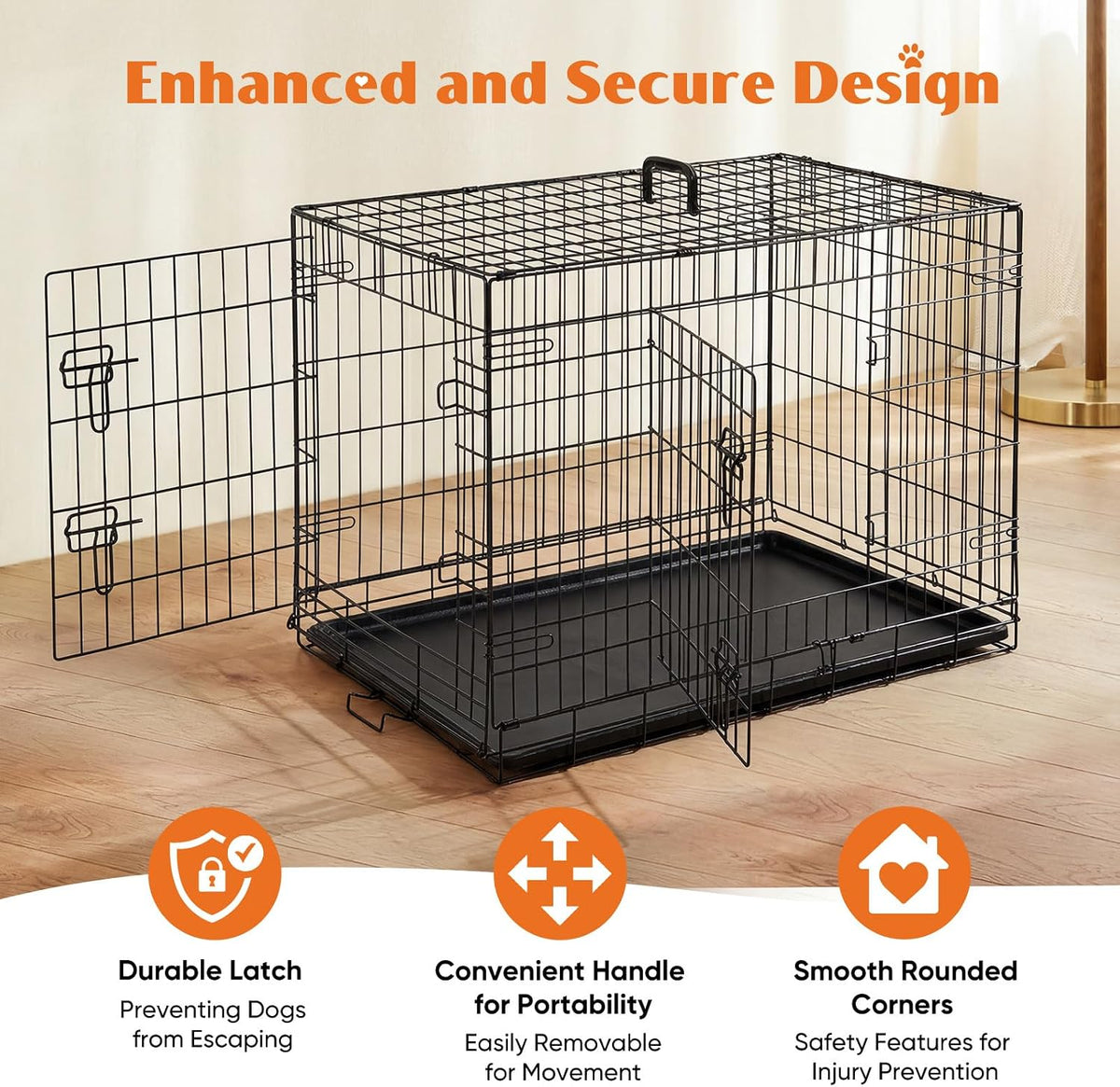 36 Inch Dog Crate, Medium Dog Cage, Foldable Puppy Pet Kennel