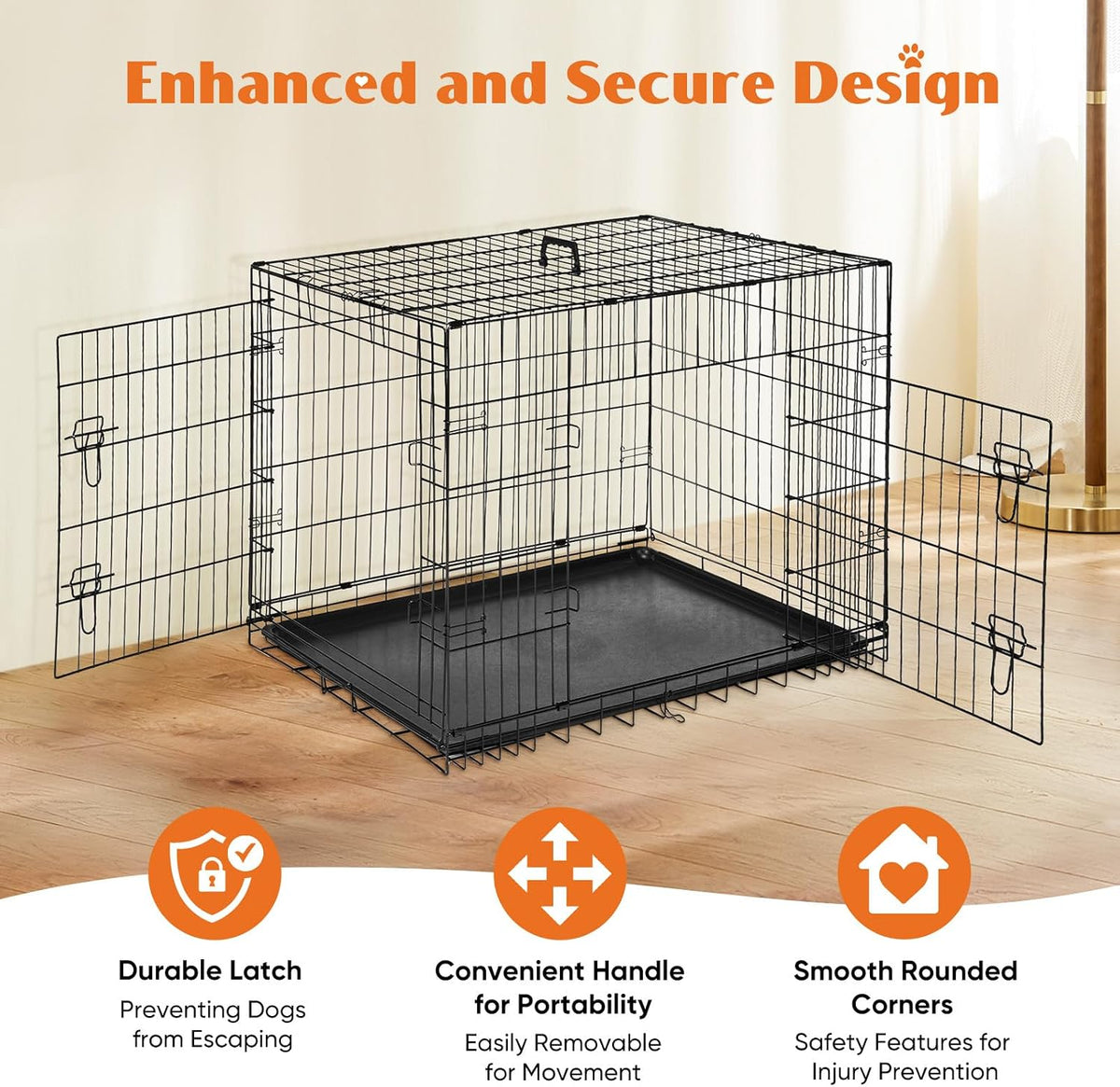 36 Inch Dog Crate, Medium Dog Cage, Foldable Puppy Pet Kennel