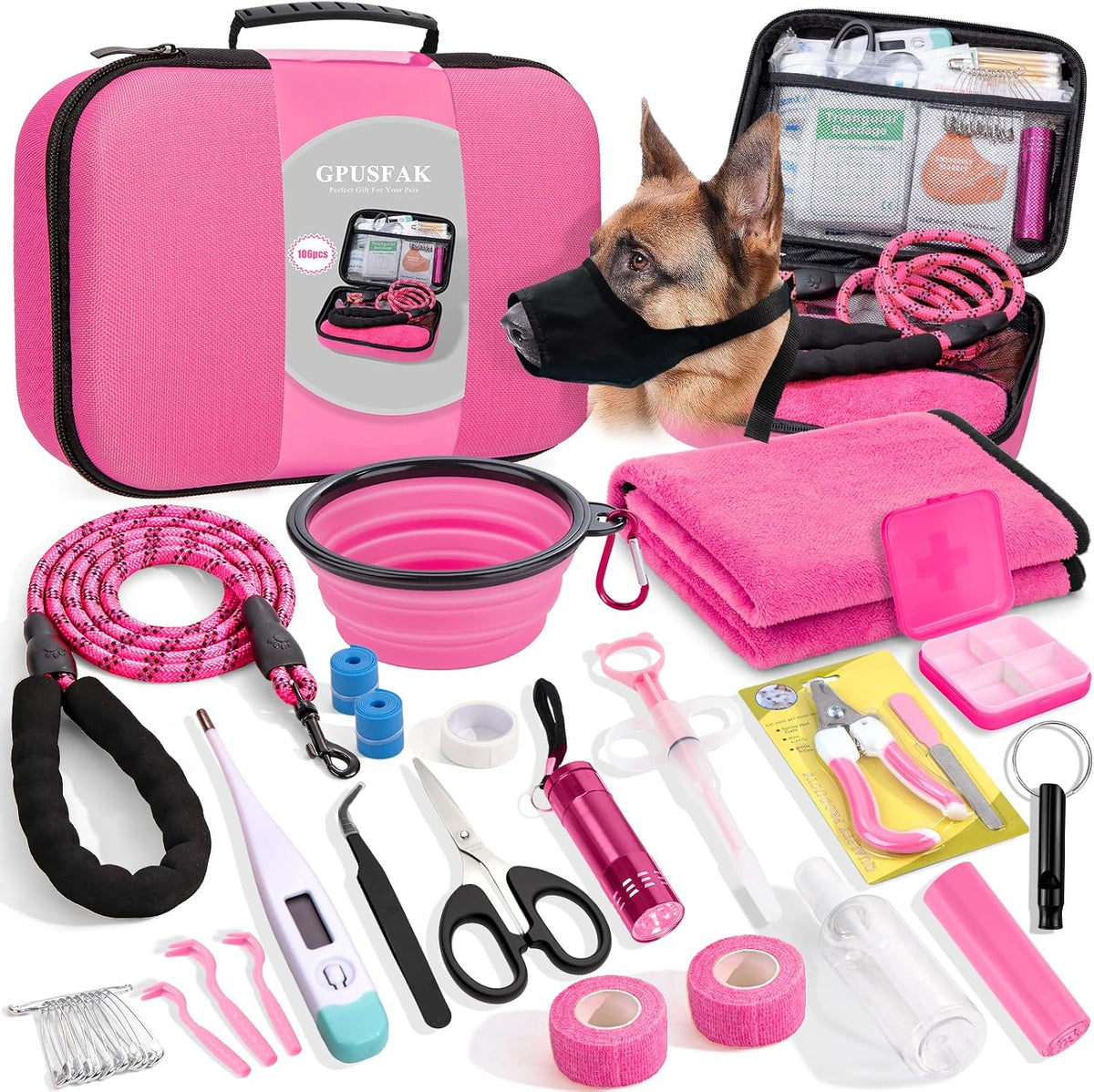 Pet First Aid Kit for Dogs - Pet Emergency Kit for Camping Hiking Traveling Hunting and Sports (Pink)