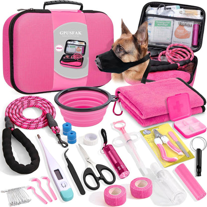 Pet First Aid Kit for Dogs - Pet Emergency Kit for Camping Hiking Traveling Hunting and Sports (Pink)