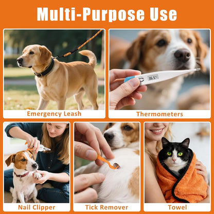 Pet First Aid Kit for Dogs - Pet Emergency Kit for Camping Hiking Traveling Hunting and Sports (Pink)