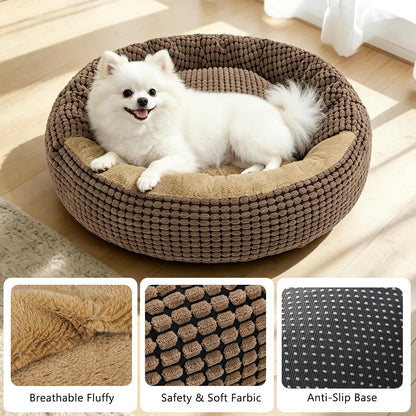 Small Dog Bed with Attached Blanket, Cozy Donut Cuddler Anti-Anxiety Hooded Pet Beds Calming Cave Bed. Orthopedic Round Puppy Beds for Dogs or Cats Washable, Anti-Slip Bottom, 23inch