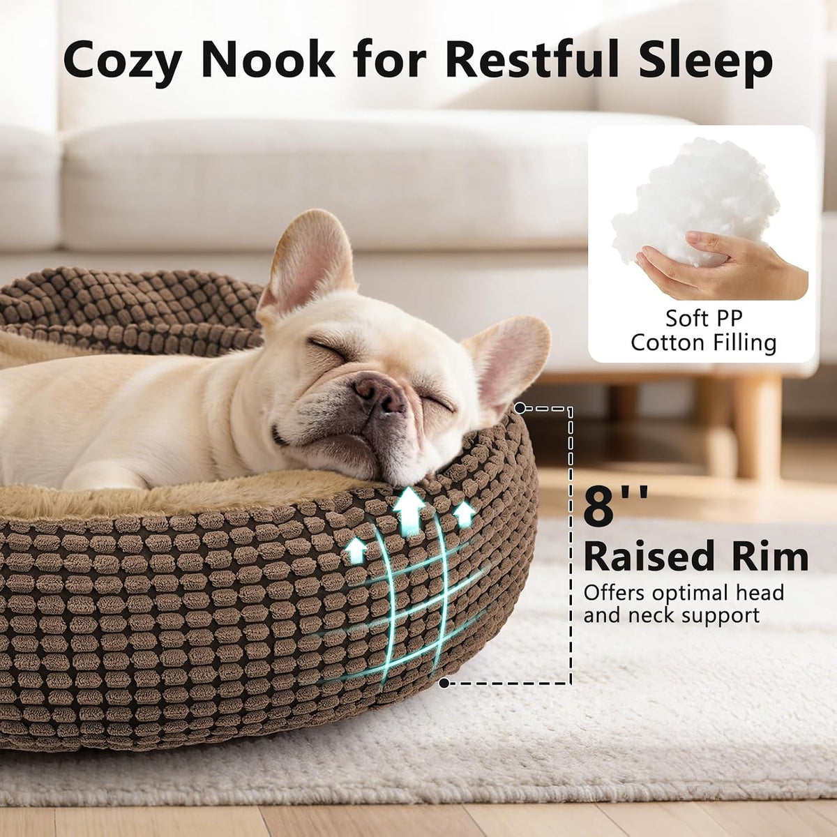 Small Dog Bed with Attached Blanket, Cozy Donut Cuddler Anti-Anxiety Hooded Pet Beds Calming Cave Bed. Orthopedic Round Puppy Beds for Dogs or Cats Washable, Anti-Slip Bottom, 23inch