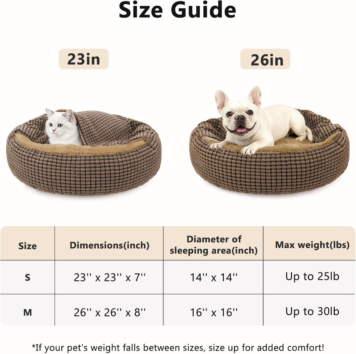 Small Dog Bed with Attached Blanket, Cozy Donut Cuddler Anti-Anxiety Hooded Pet Beds Calming Cave Bed. Orthopedic Round Puppy Beds for Dogs or Cats Washable, Anti-Slip Bottom, 23inch