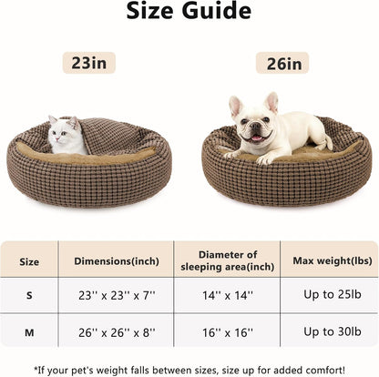 Small Dog Bed with Attached Blanket, Cozy Donut Cuddler Anti-Anxiety Hooded Pet Beds Calming Cave Bed. Orthopedic Round Puppy Beds for Dogs or Cats Washable, Anti-Slip Bottom, 23inch