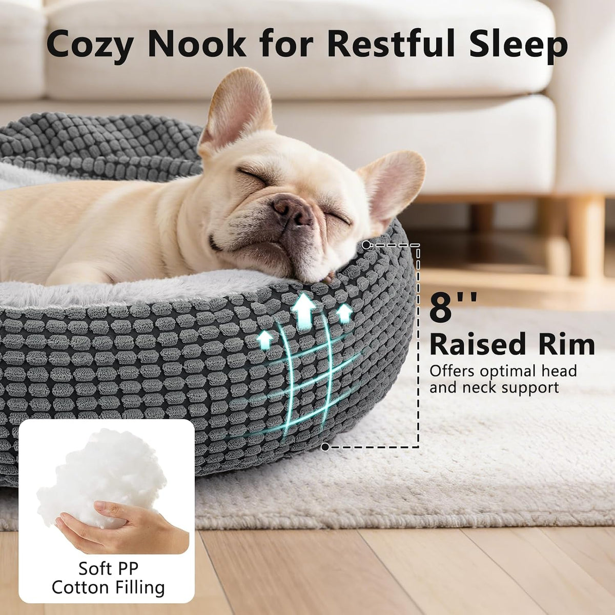 Small Dog Bed with Attached Blanket, Cozy Donut Cuddler Anti-Anxiety Hooded Pet Beds Calming Cave Bed. Orthopedic Round Puppy Beds for Dogs or Cats Washable, Anti-Slip Bottom, 23inch