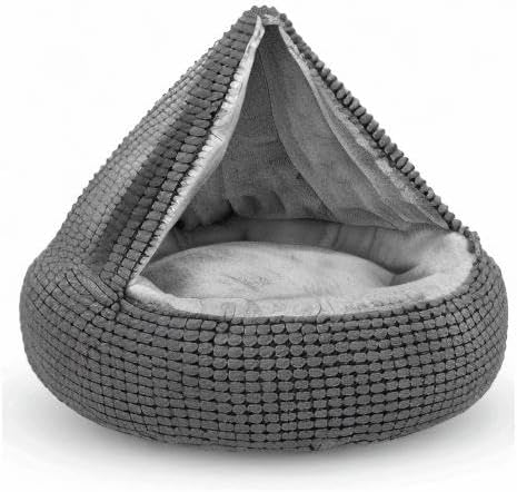 Small Dog Bed with Attached Blanket, Cozy Donut Cuddler Anti-Anxiety Hooded Pet Beds Calming Cave Bed. Orthopedic Round Puppy Beds for Dogs or Cats Washable, Anti-Slip Bottom, 23inch