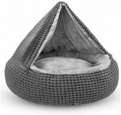 Small Dog Bed with Attached Blanket, Cozy Donut Cuddler Anti-Anxiety Hooded Pet Beds Calming Cave Bed. Orthopedic Round Puppy Beds for Dogs or Cats Washable, Anti-Slip Bottom, 23inch