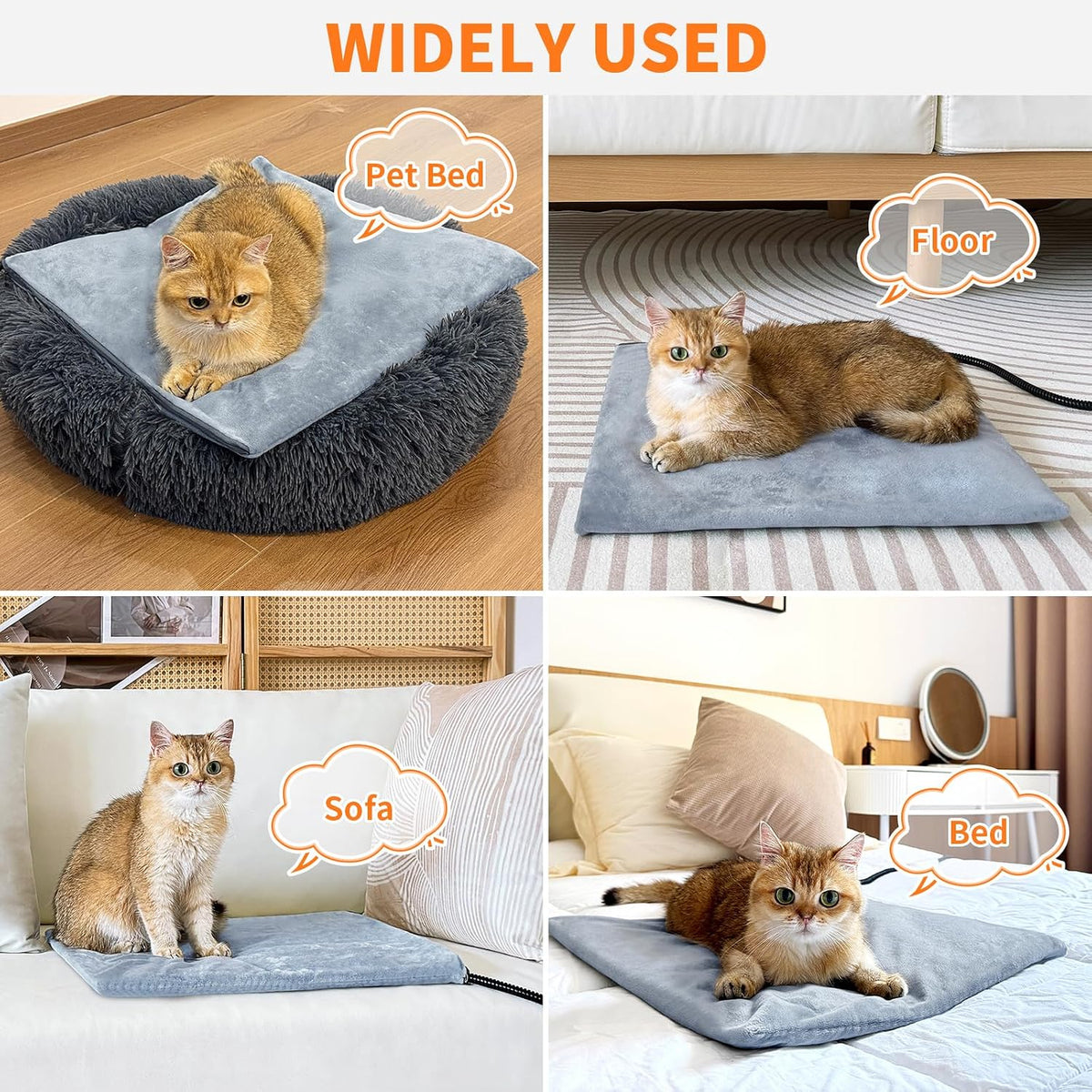 Pet Heating Pad, 9 Adjustable Temperature Cat Heating Pad with Timer, 17.7"x17.7" Waterproof Heated Warming Dog Blanket Bed Mat for Cats Dogs Kitten Puppy Small Animal Indoor with Chew Resistant Cord